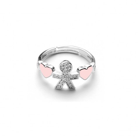 Anello a forma di bambino  con cuori rosa