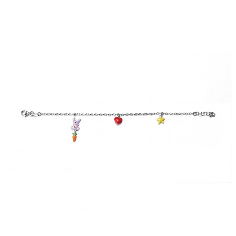 Bracciale con charms colorati a forma di coniglietto rosa stella e cuore