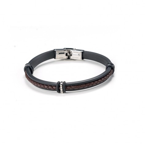 Bracciale in caucciù nero con fascia marrone