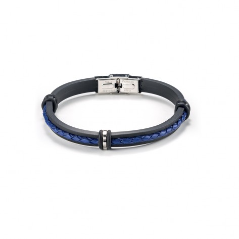 Bracciale in caucciù nero con fascia blu