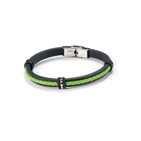 Bracciale in caucciù nero con fascia verde