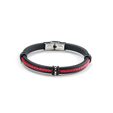 Bracciale in caucciù nero con fascia rossa