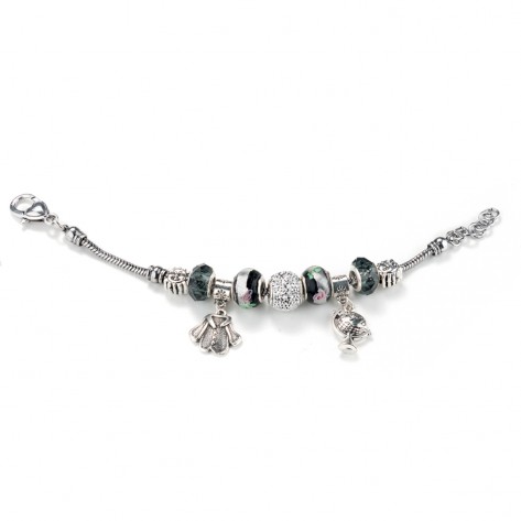 Bracciale con beads in vetro nero e charms