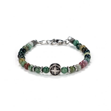 Bracciale in pietre dure verdi giada con rosa dei venti