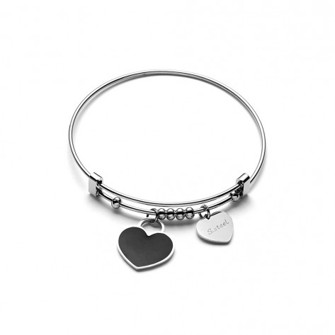Bracciale rigido con charms cuore nero