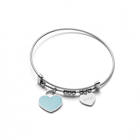 Bracciale rigido con charms cuore celeste