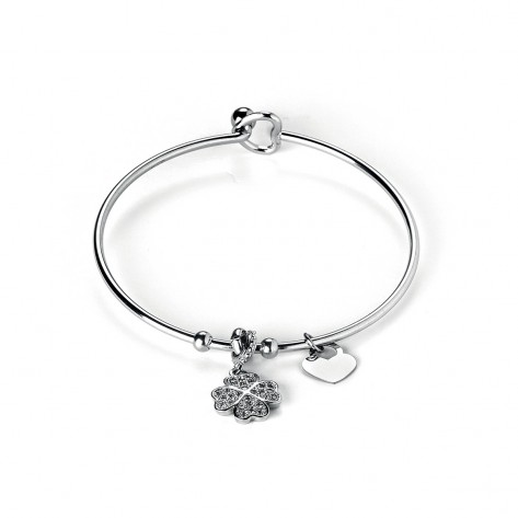 Bracciale rigido con charms quadrifoglio e cuore