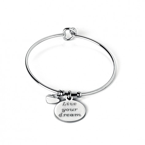 Bracciale rigido con charms con scritta live your dream