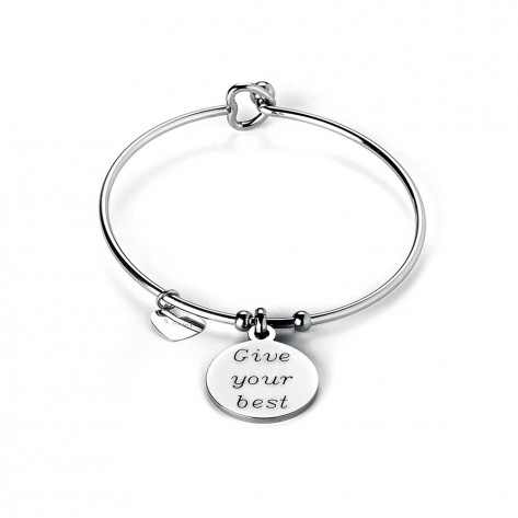 Bracciale rigido con charms rotondo con scritta give your best