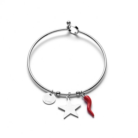 Bracciale rigido con stella e cornetto