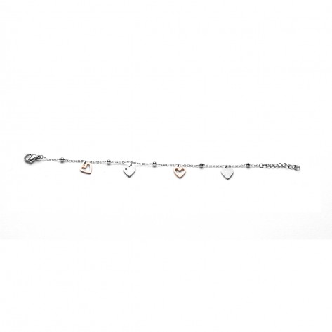 Bracciale con charms a forma di cuori oro e argento