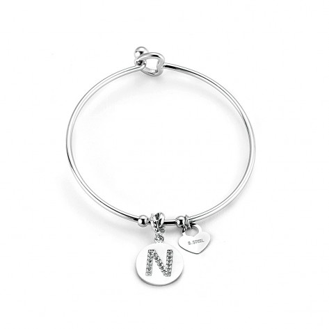 Bracciale rigido con charms cuore e lettera N