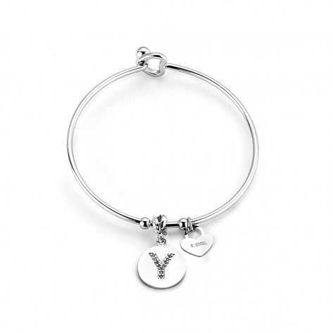 Bracciale rigido con charms cuore e lettera Y