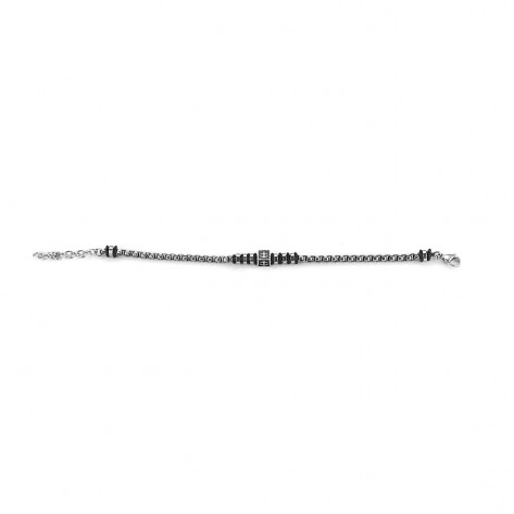 Bracciale in ematite e acciaio con cubo con ancora