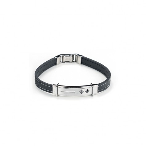 Bracciale in ecopelle nera e acciaio con linea e 2 rombi