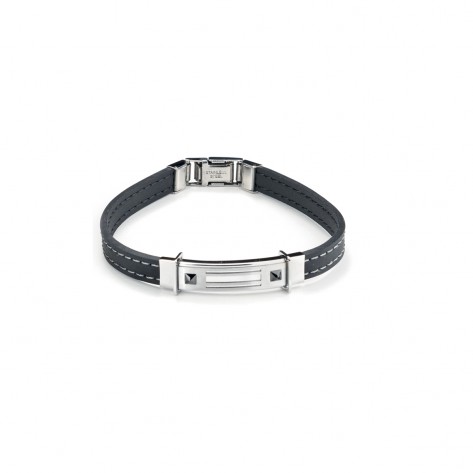 Bracciale in ecopelle nera e acciaio con 2 quadrati e linee