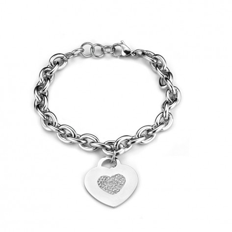 Bracciale con charme a cuore con zirconi