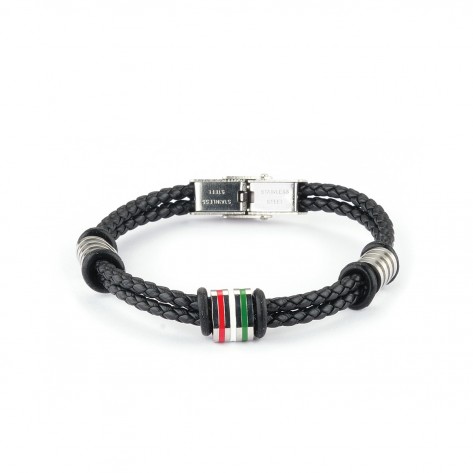 Bracciale in pelle nero con colori Italia