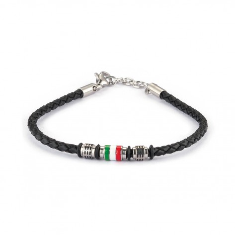 Bracciale in pelle nera con colori Italia