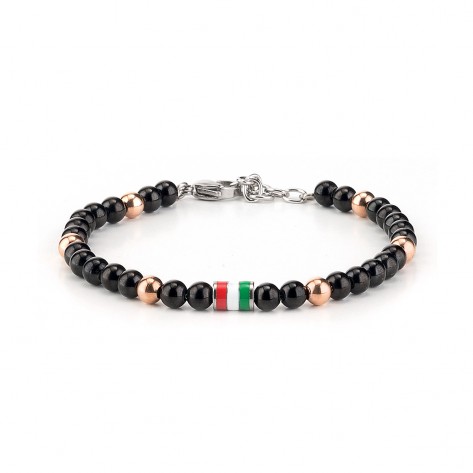 Bracciale con perle nere e oro e bandiera italiana