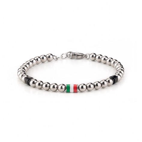 Bracciale con perle acciaio e bandiera italiana