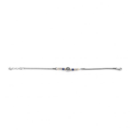 Bracciale con timone in acciaio e pietre blu