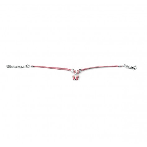 Bracciale con filo rosa e charm smaltato a forma di farfalla