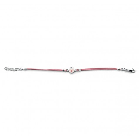 Bracciale con filo rosa ed elemento centrale a forma di lucchetto a cuore