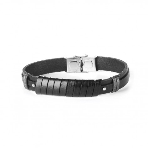 Bracciale in vero cuoio nero