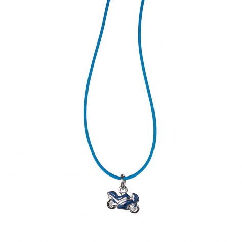 Collana con ciondolo a forma di moto da corsa blu