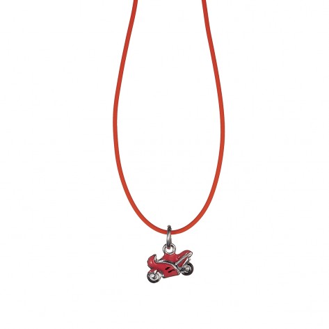 Collana con ciondolo a forma di moto da corsa rossa