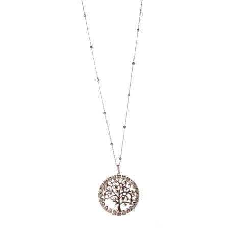 Collana in bronzo con ciondolo a cerchio albero della vita con cuori 