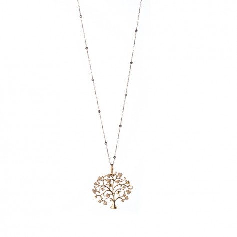 Collana dorata con albero della vita con cuori 