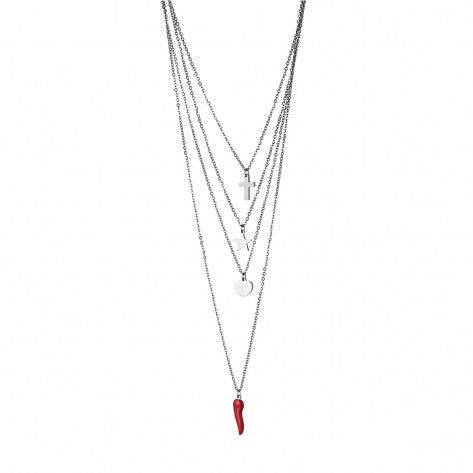 Collana multifilo con pendenti e cornetto