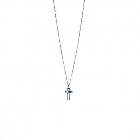 Collana con ciondolo a croce con cerchio orizzontale blu