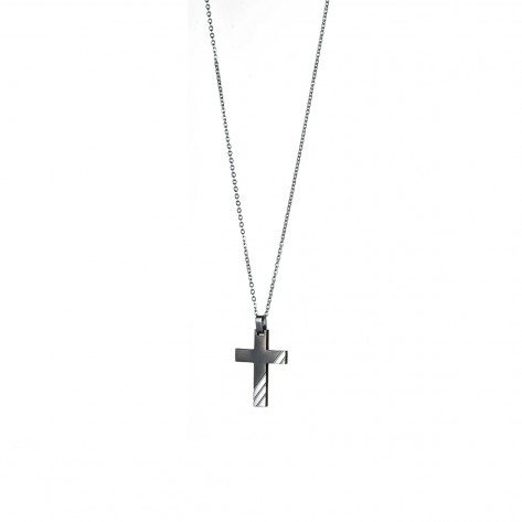 Collana con ciondolo a croce nera con strisce acciaio