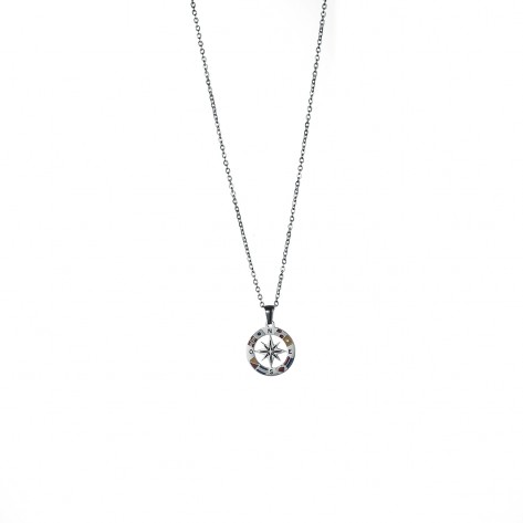 Collana con ciondolo con rosa dei venti e bandiere colorate
