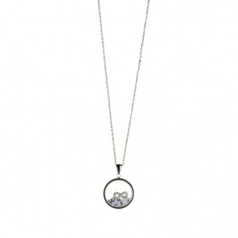 Collana con ciondolo trasparente rotondo con zirconi viola