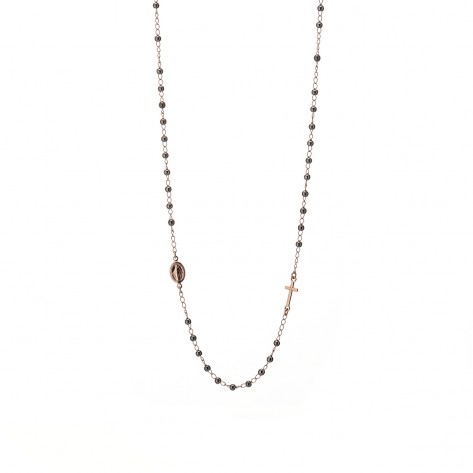 Collana rosario girocollo bicolore argento e oro rosa