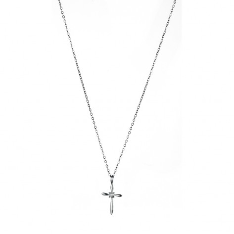 Collana con croce piccola lineare ricoperta da zirconi