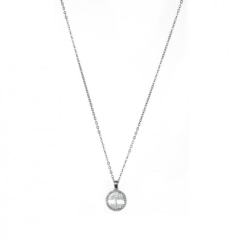 Collana con ciondolo rotondo a froma di albero con radici