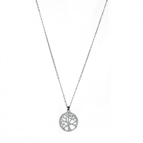 Collana con ciondolo rotondo a froma di albero con zirconi