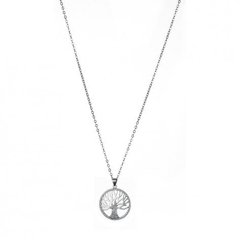 Collana con ciondolo rotondo a froma di albero con zirconi sul tronco