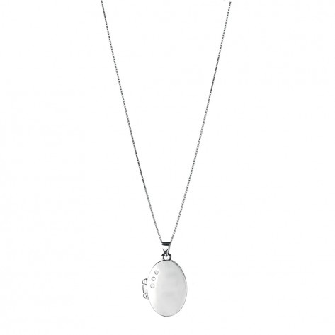 Collana con ciondolo portafoto richiudibile ovale con tre zirconi 