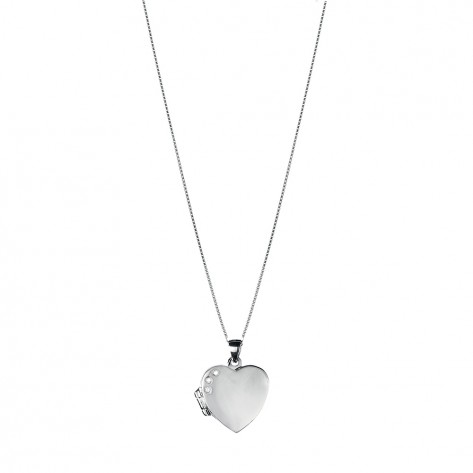 Collana con ciondolo portafoto richiudibile a cuore con tre zirconi 