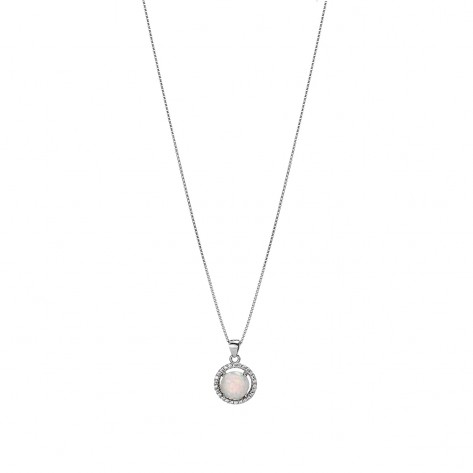 Collana con ciondolo rotondo bianco in opale