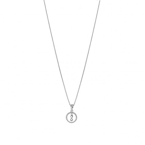 Collana con ciondolo infinito dentro un cerchio ricoperto da zirconi