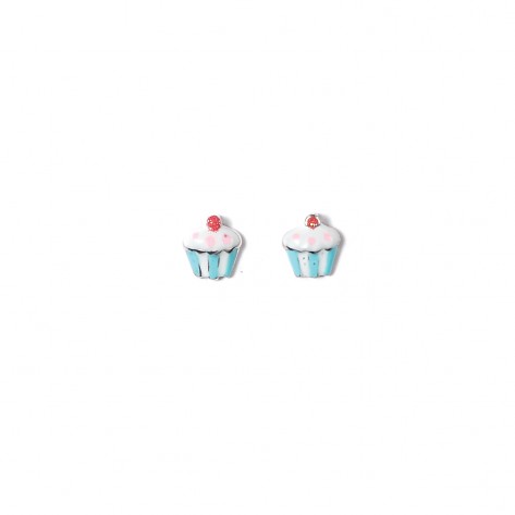 Orecchini a lobo a forma di cup cake bianchi e celesti