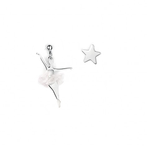 Orecchini diversi con ballerina con tutù bianco in organza e stella