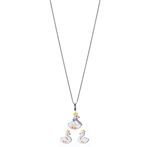 Parure collana con ciondolo e orecchini a forma di oca